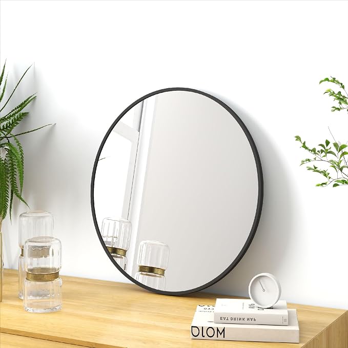 SCWF-GZ 24" Round Mirror Circle Wall Mounted Hanging or Against Wall Aluminum - Image 9
