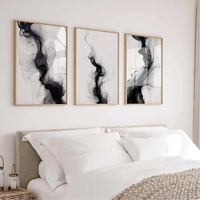 Black White Abstract Wall Art Decor Set of 3 Modern Wall Art Minimalist Canvas - Image 3