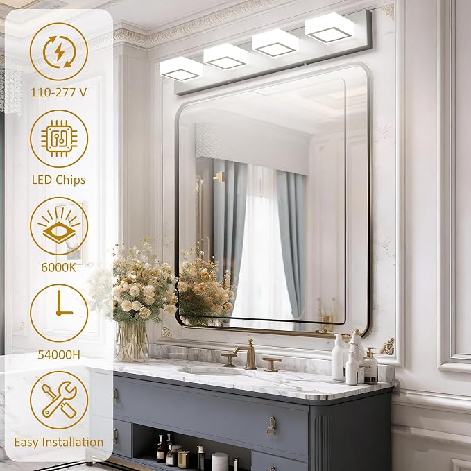 Ralbay Brushed Nickel Bathroom Vanity Lights 30inch Metal Acrylic LED Modern - Image 5