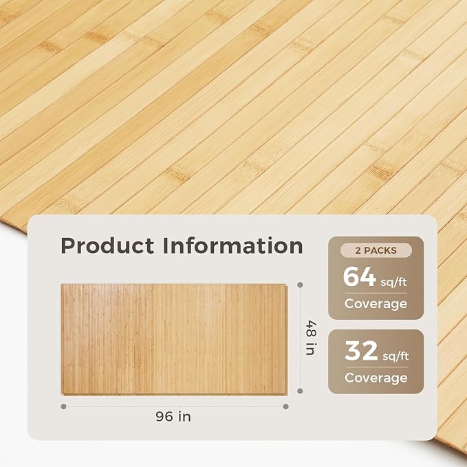 OUZUGIE 2 Pack 96x48 Inch Natural Bamboo Wall Panel – Carbonized Pole Wrap - Image 2