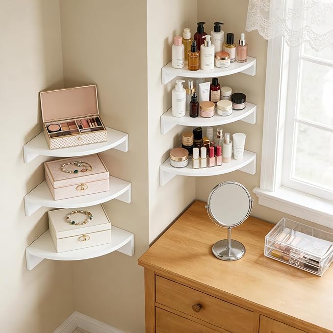 Alsonerbay White Corner Shelf Wall Mount, Rustic Wood Shelves - Image 7