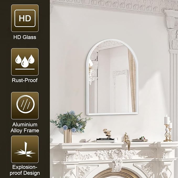 Arched Wall Mirror Bathroom Mirror Brushed Metal Vanity Wall Mounted Mirrors - Image 6