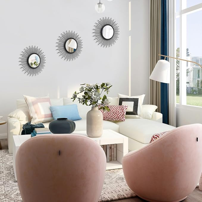 3 Set Sunburst Mirrors for Wall Decorative Metal Mirrors Small Mirror Sets - Image 3