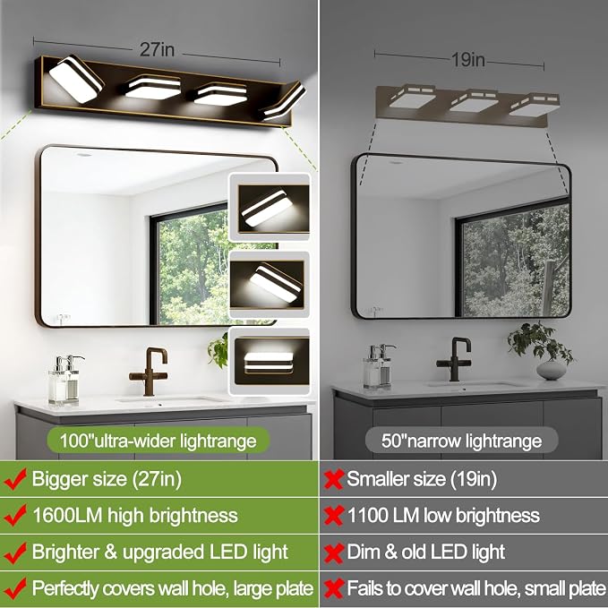 360° Rotate LED Bathroom Vanity Light Fixtures, 1600LM Acrylic Brown and Gold - Image 4