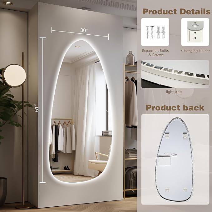 Led Full Body Mirror, Frameless Hanging Dressing Mirrors - Image 5