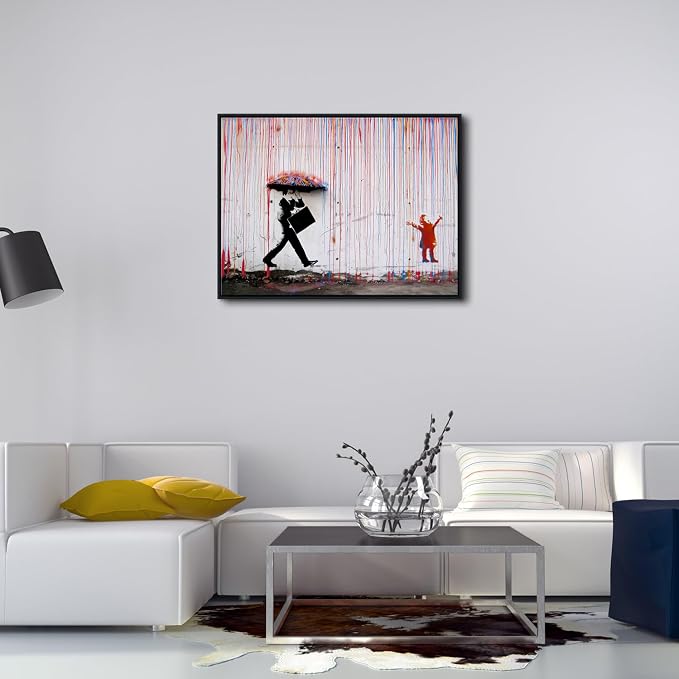 Wieco Art Framed Banksy Raining Day or Colorful Graffiti Street Famous Canvas - Image 3