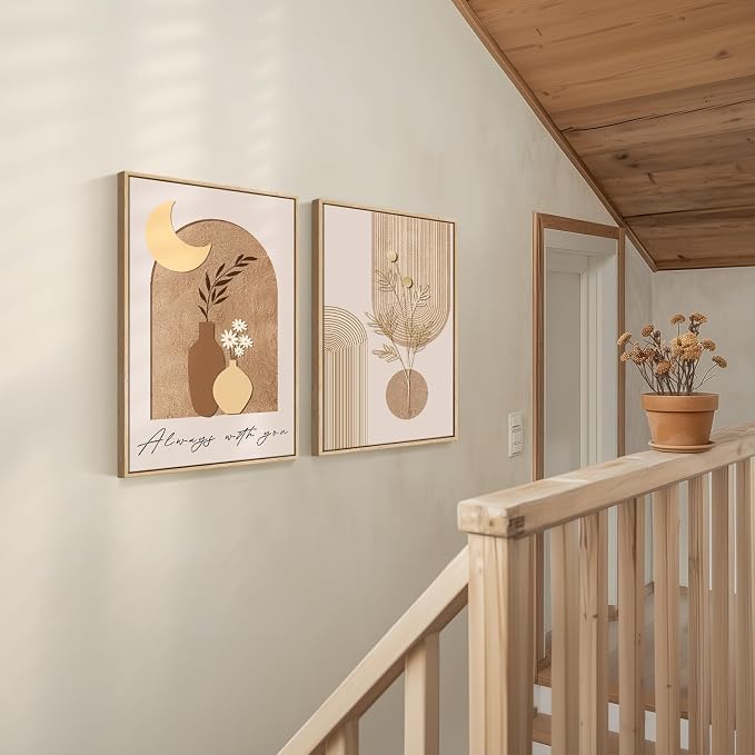 Framed Neutral Boho Wall Art for Bedroom, Mid Century Modern Minimalist Artwork - Image 8