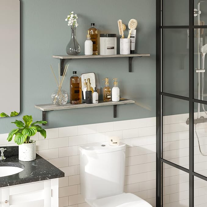DINZI LVJ Long Wall Shelves, 23.6 Inch Wall Mounted Shelves Set of 2, - Image 8