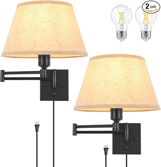 TRLIFE Dimmable Wall Sconce Plug in, Wall Sconces Set of Two Swing Arm Wall by TRLIFE