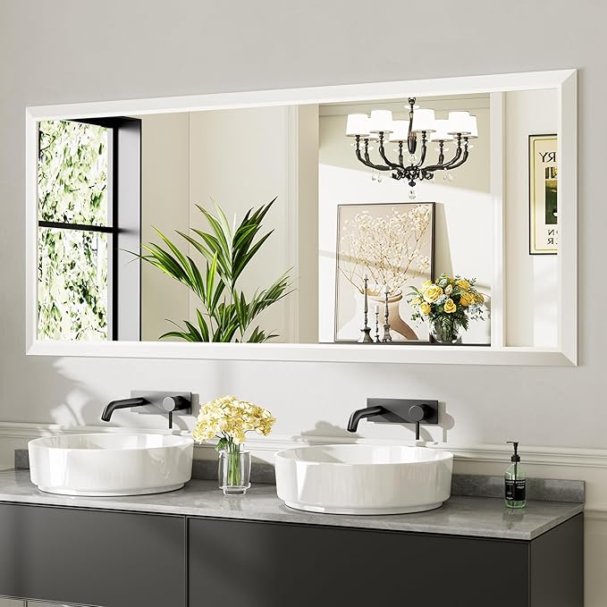 72x32 Inch White Bathroom Mirror by Briivuemodernmirrors