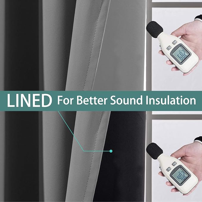 Yakamok 100% Blackout Thermal Insulated Grommet Curtains, Noise Reducing - Image 4