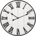 Large Rustic Wooden Wall Clock, 24 Inch Whitewashed Farmhouse Wall Clock by MACVAD