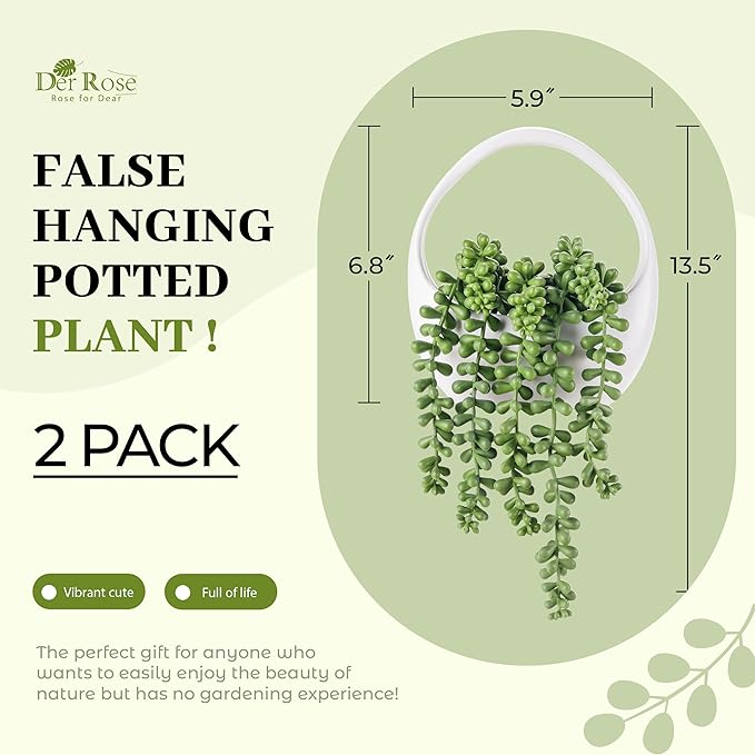 Der Rose 2 Packs Fake Hanging Plants Succulents - Image 3