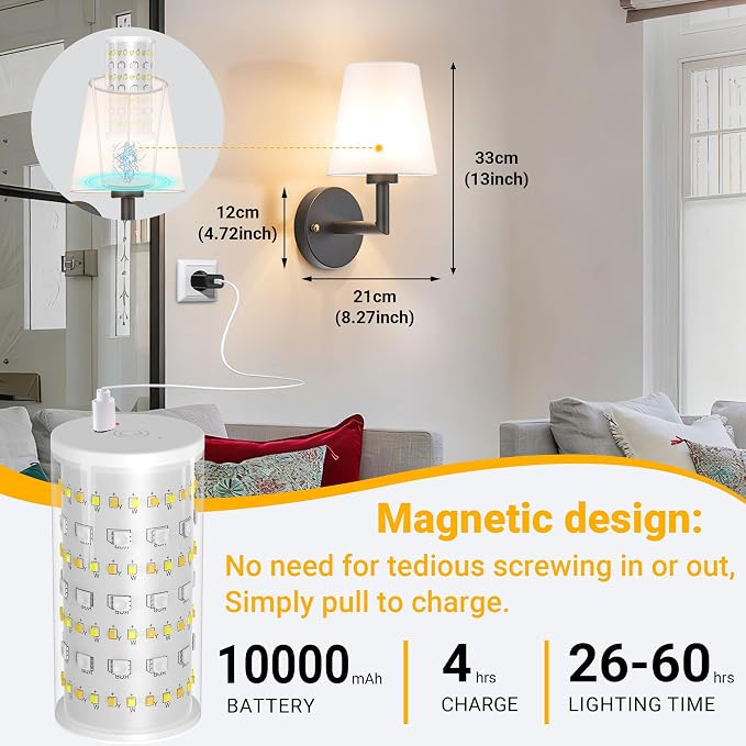 Vimhou Peel and Stick Wall Sconces, Stick On Wall Sconce Set of 2, Battery - Image 7