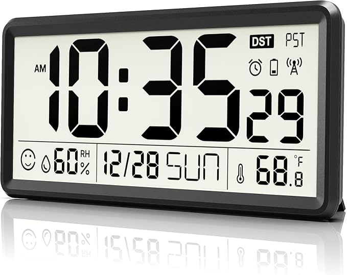 EASYERA 15'' Large Digital Wall Clock Battery Operated, Atomic Clock by EASYERA