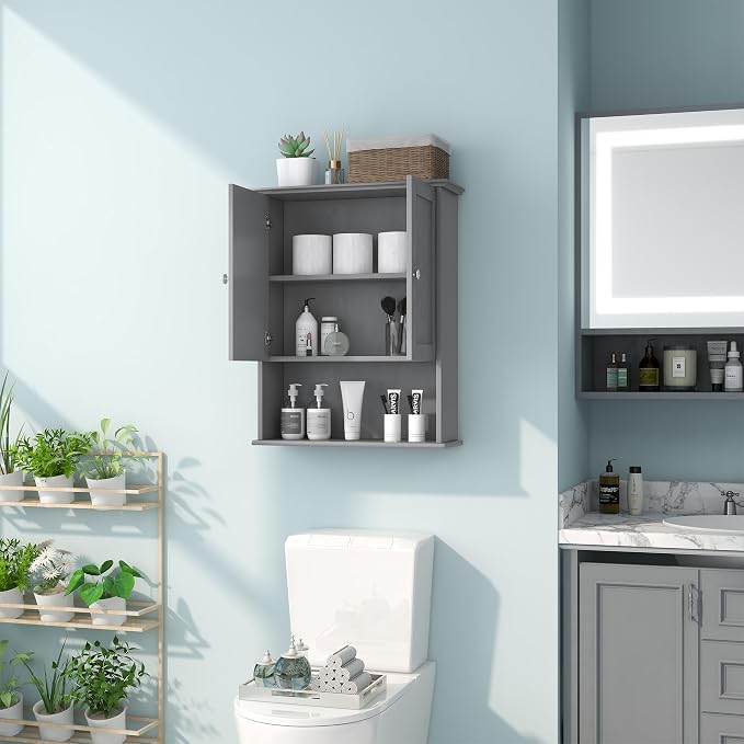 VANIRROR Grey Wall Mounted Bathroom Cabinet 24x30 Inch Wooden Over Toilet - Image 3