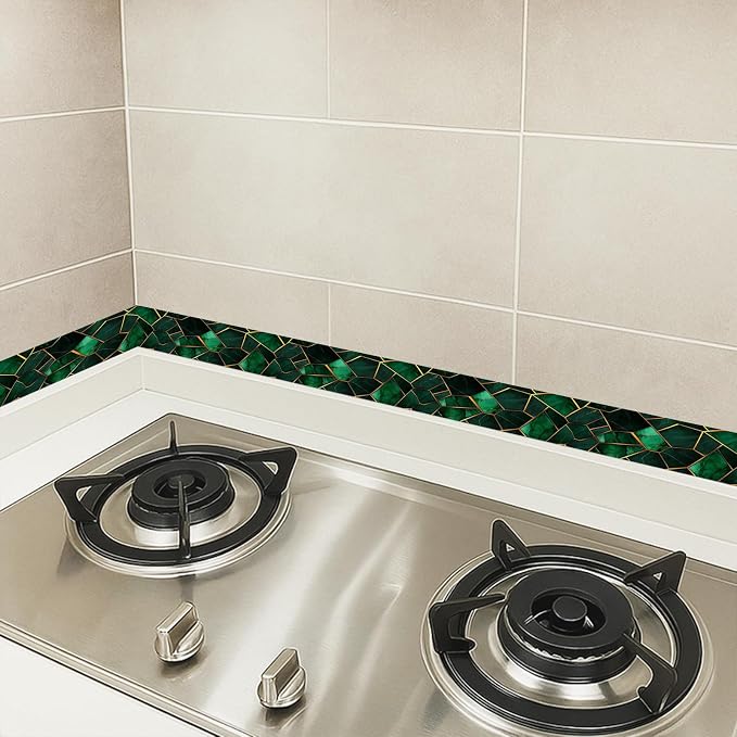 HOMETITUTE Wallpaper Border Peel and Stick Wall Border Emerald Tile Geometric - Image 5