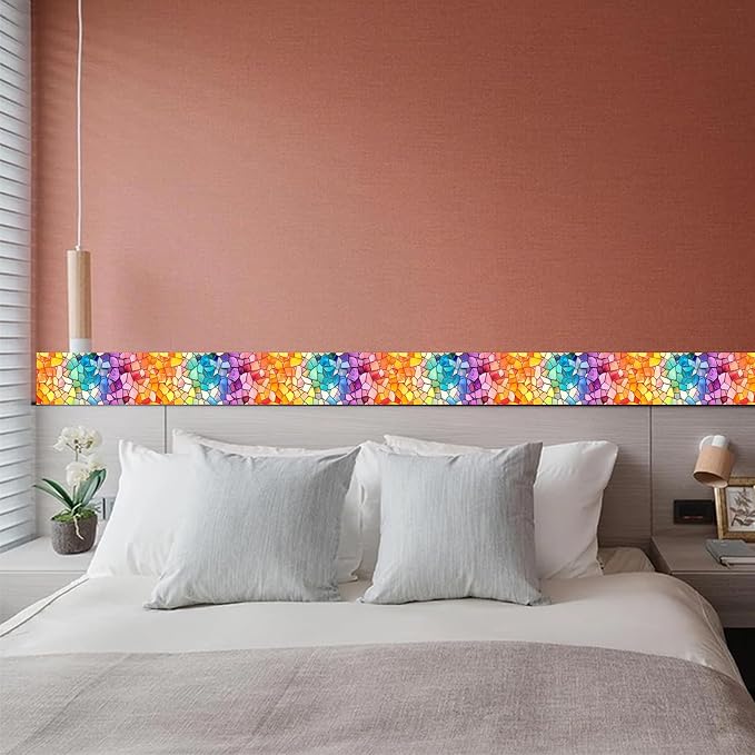 HOMETITUTE Wallpaper Border Peel and Stick Wall Border Rainbow Mosaic Glass - Image 4