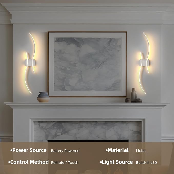 Battery Operated Wall Sconce Set of 2, Dimmable Modern LED Rechargeable Wall - Image 7