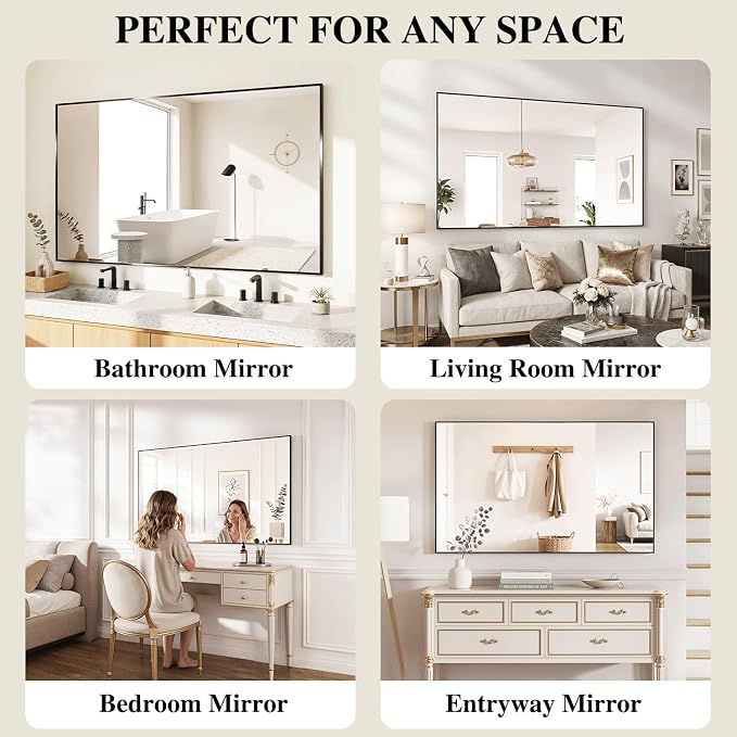 Koonmi Black Mirrors for Wall, 26x38 Inch Bathroom Mirror, Rectangular Wall - Image 7