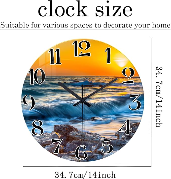 Blue Wall Clocks Battery Operated 14 Inch Beach Wall Clock - Image 3