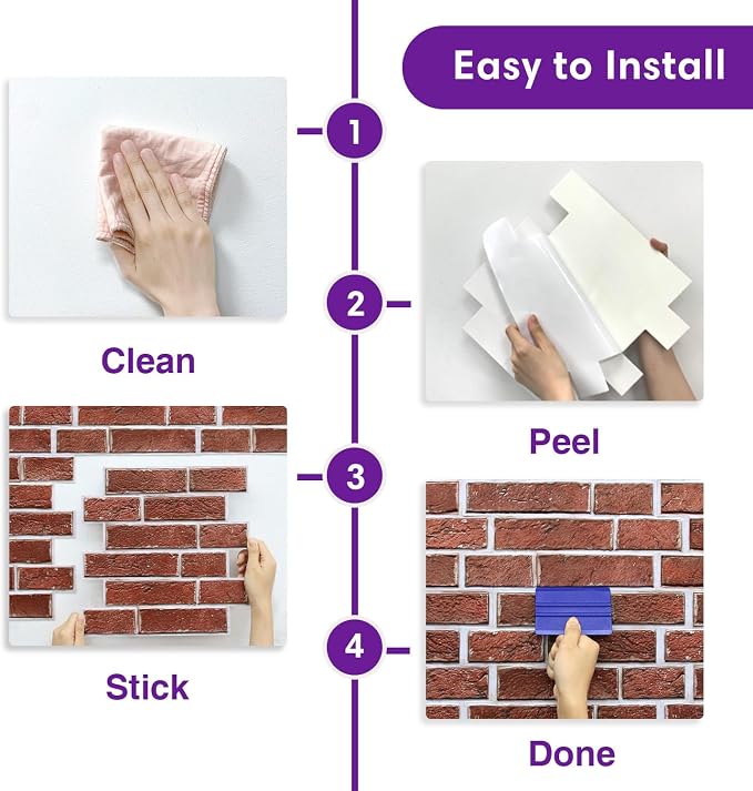 3D Peel and Stick Faux Brick Wall Panels 11.8" x 11.8" 10-Pack, Small - Image 9