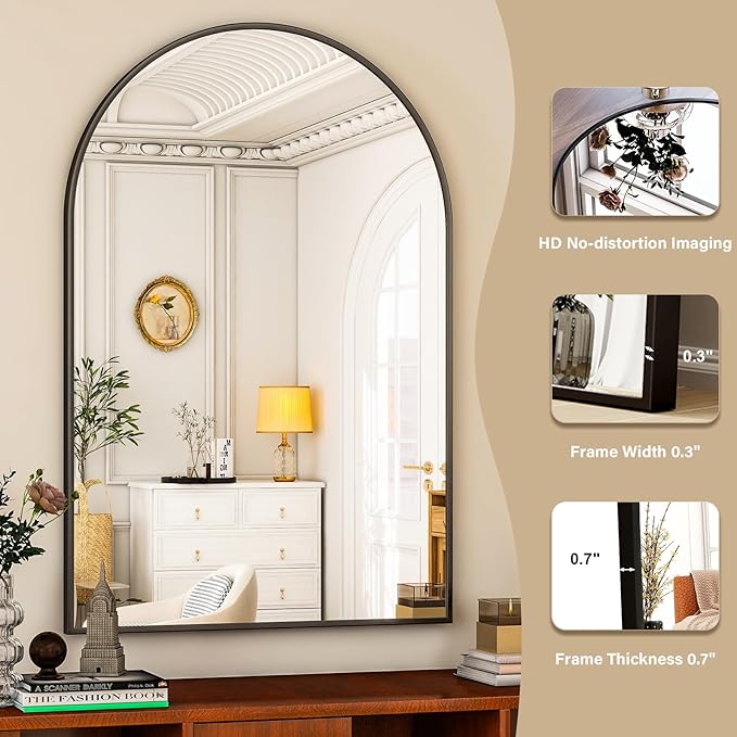 HARRITPURE Arched Wall Mirror – 30"x40" Arch Bathroom Mirror Metal Frame Vanity - Image 3