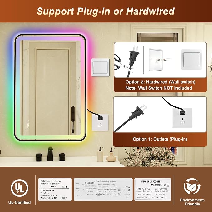 24x36 Inch Black Framed LED Bathroom Mirror - Image 9