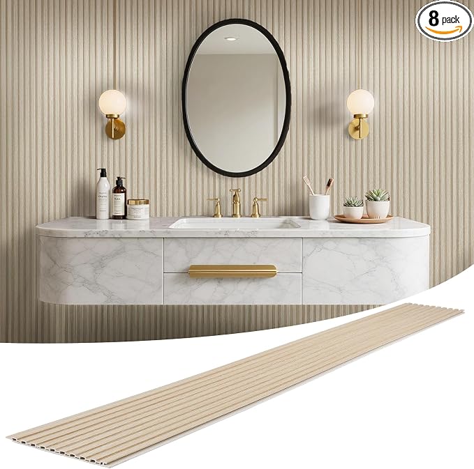 WPC Slat Wall Panels 8 Pack 96" x 8.2", Waterproof Fluted Wall Paneling by LARWORKS