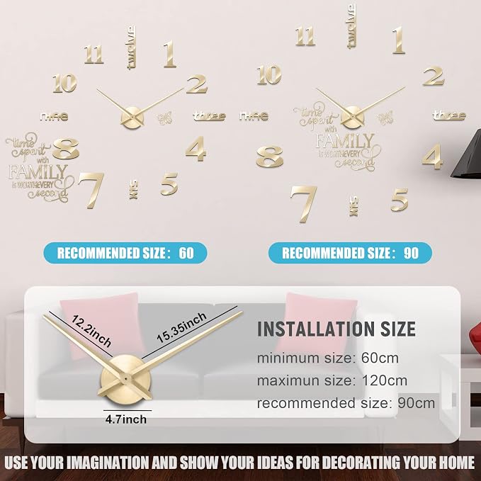 Junkin 3D Large Frameless DIY Wall Clock Modern Decor Family Quote Wall - Image 5