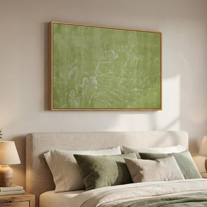 Framed Green Abstract Botanical Wall Art, Modern Minimalist Sage Green Canvas - Image 2