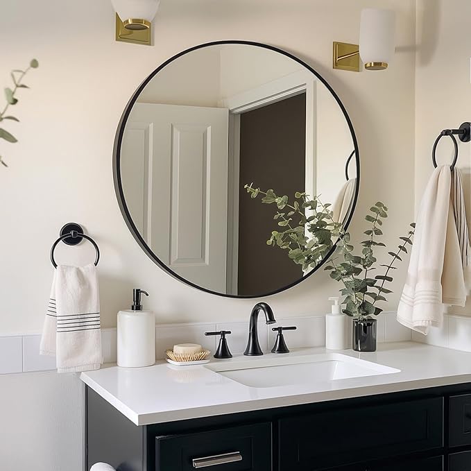 Sunniry Black Round Mirror, Round Mirror 24 inch, Wall Mounted Mirrors - Image 3