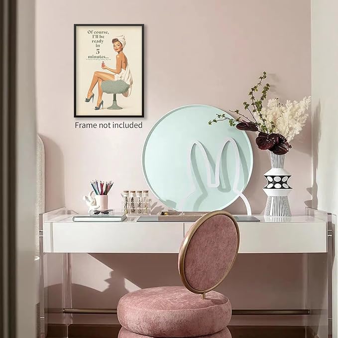 noxozoqm Boho Sage Green Bathroom Poster Vintage 70s Pin Up Girl Wall Art Of - Image 6