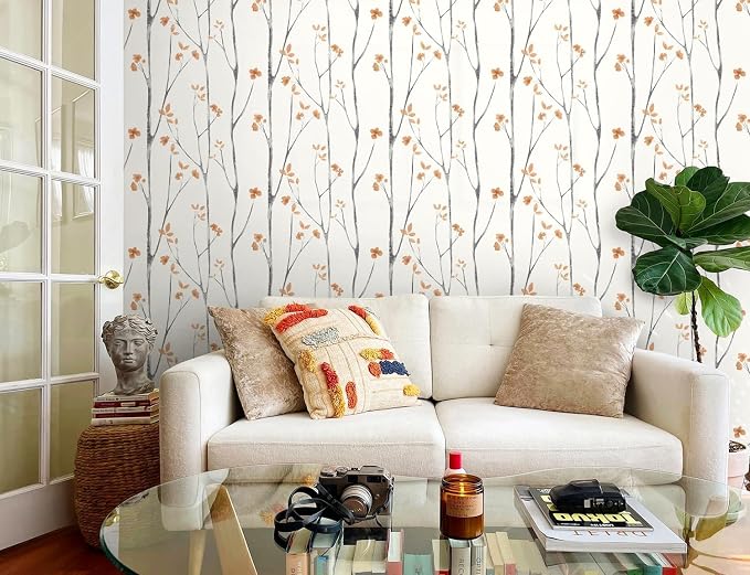 Timeet Boho Peel and Stick Wallpaper Floral Wall Paper Tree Contact Paper White - Image 4