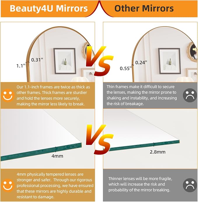 Beauty4U 71" x 32" Arched Full Length Mirror, HD Tempered Glass Floor Mirror - Image 5
