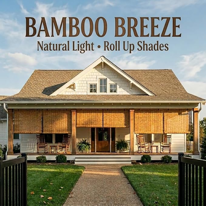 Bamboo Roll Up Shades for Outdoor Patio, Light Filtering Bamboo Roll Up Blinds - Image 2