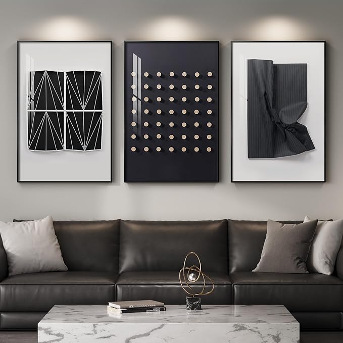 Large Framed Modern Elegant Black and White Abstract Wall Art by Cuspin