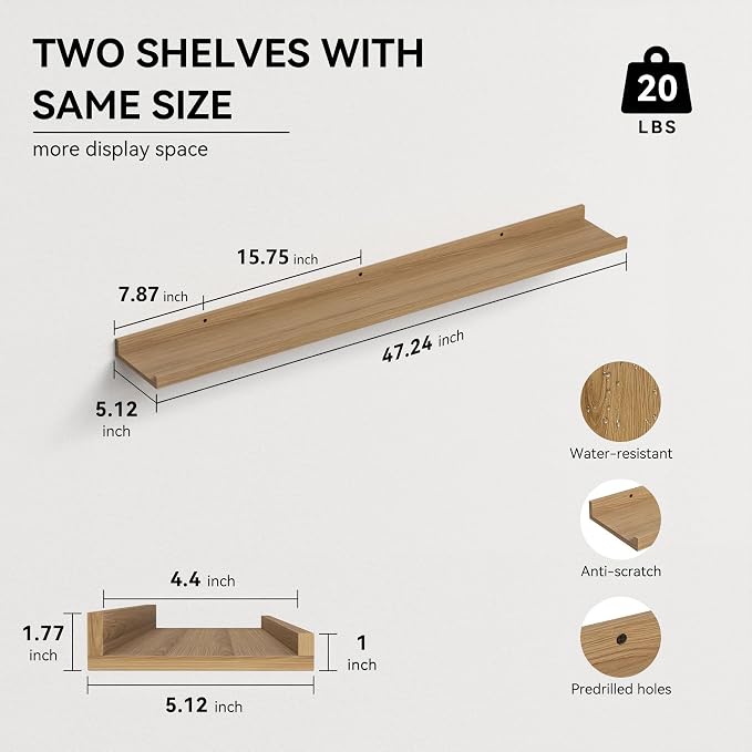Boswillon 47.2 Inches Long Floating Shelves Wall Mounted, 2 Set Rustic Wall - Image 2