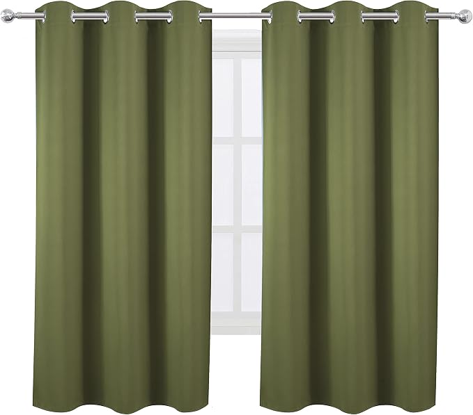 LEMOMO Olive Green Thermal Blackout Curtains/38 x 63 Inch/Set of 2 Panels Room - Image 2