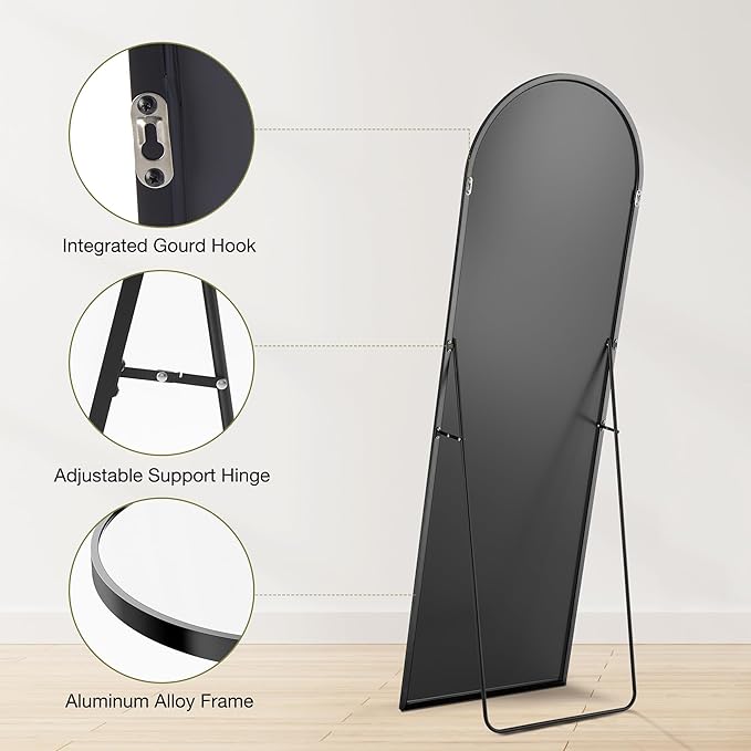 Sweetcrispy 64"x21" Arched Full Length Mirror, Leaning or Standing Full Body - Image 7
