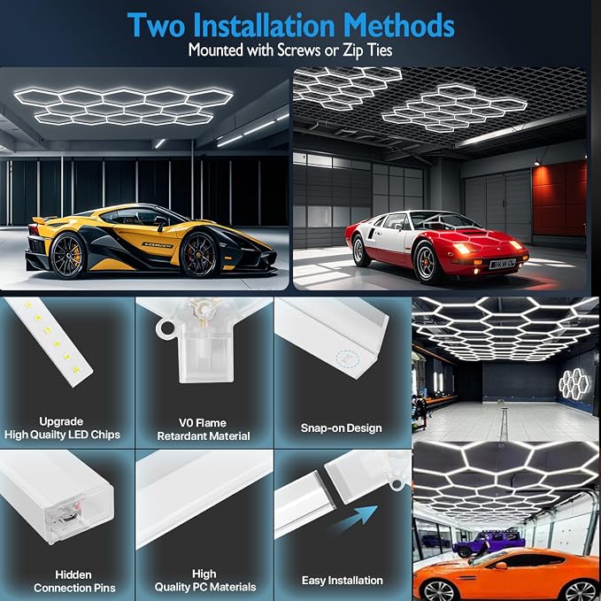 14-Hexagon LED Garage Light, 600W 60, 800LM Honeycomb Ceiling Light - Image 6