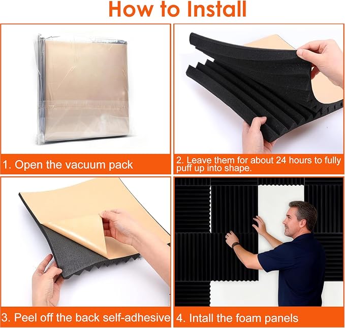 FONESO 52 Pack 1"×12"×12" Wedge Acoustic Foam Panels, High Density Soundproof - Image 8