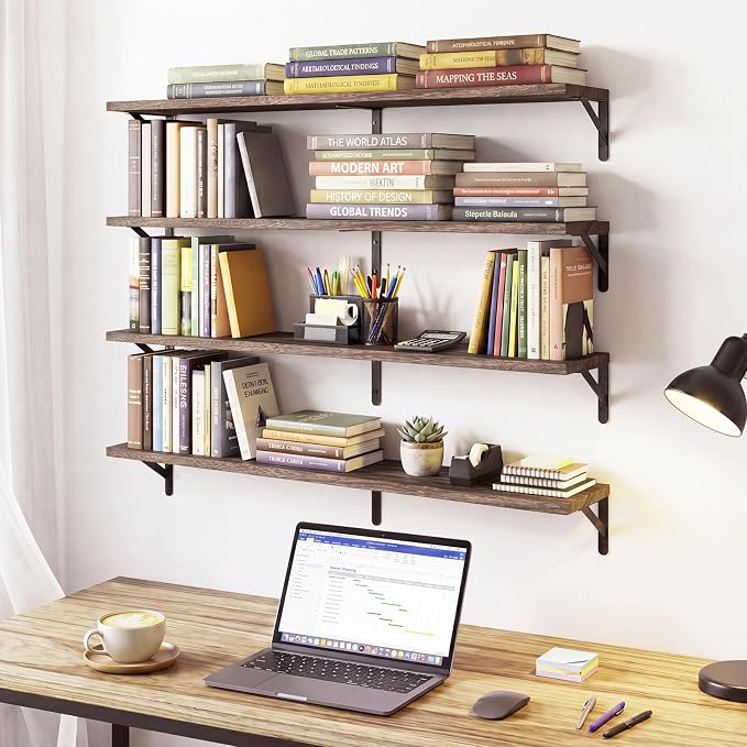 YGEOMER Floating Shelves for Wall, 35in Brown Wall Shelves for Living Room - Image 5