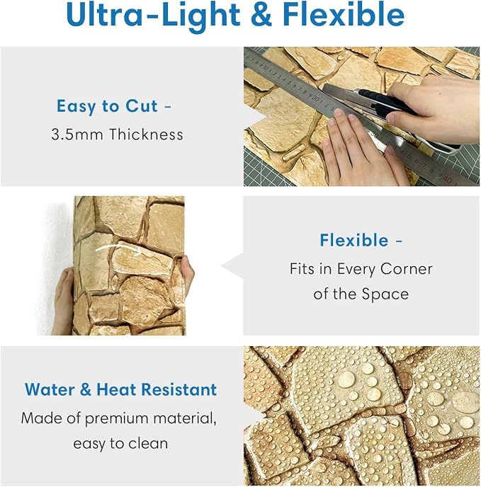 COMSTICKC 3D Faux Stone Wall Panel Peel and Stick Wall Stickers, Not Real Stone - Image 4