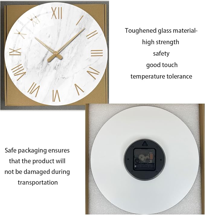 White Small Wall Clocks Battery Operated Marble Analog Clock - Image 7