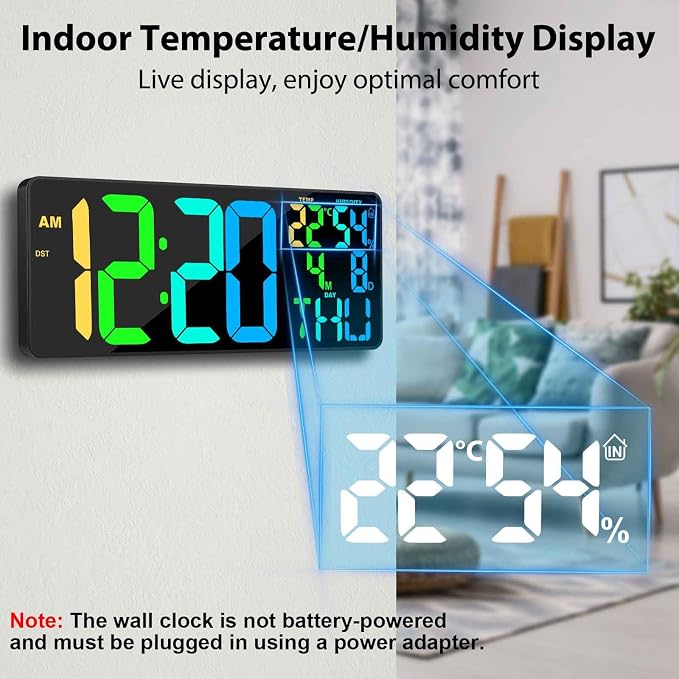 18" Digital Wall Clock Large Display, 11 RGB Color Changing Large Digital Wall - Image 4