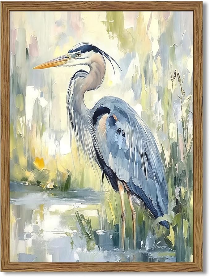 Framed Blue Heron Wall Art, Watercolor Sea Bird Pictures Wall Decor, Coastal by Unknown