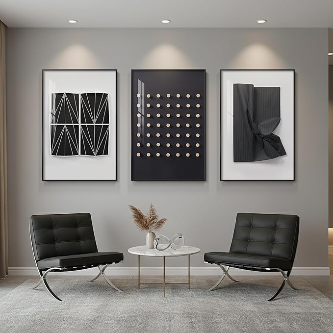 Large Framed Modern Elegant Black and White Abstract Wall Art - Image 4