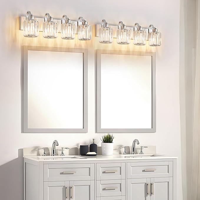 4 Lights Brushed Nickel Vanity Light Crystal Wall Light Bathroom Light Fixtures - Image 7
