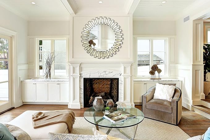 Chende 40'' Large Round Mirror, Modern 3D Decoratiave Wall Mirror - Image 8